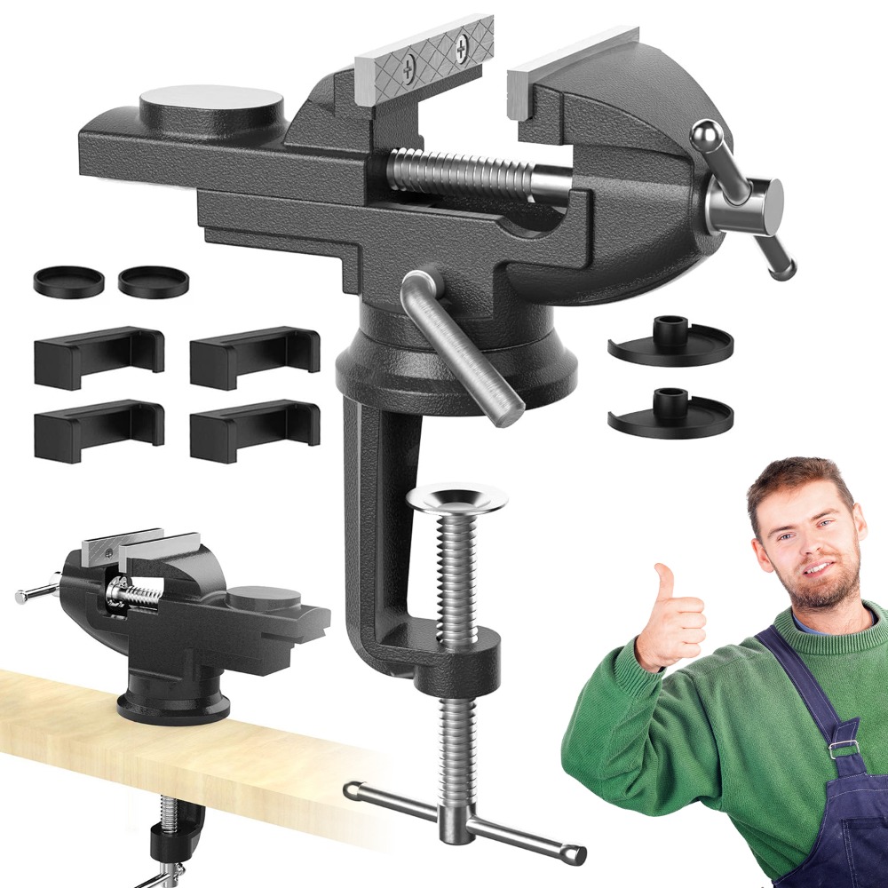 Image of 1set -inch 70mm Heavy-duty Adjustable Table Vice, Rotating 360, , Suitable For Sawing, Filing, Drilling Or Fixing Parts.