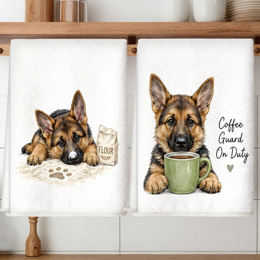 TEMU 2pcs German Shepherd Themed Kitchen Towels Suitable For Home, , Soft Absorbent Microfiber Tea Towels With German Shepherd Print, Decorative