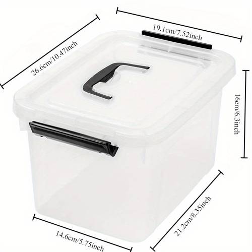6 pack clear plastic storage boxes with locking latches stackable organizer containers for home office closet organization heavy duty space saving bins 6qt multipurpose lockable design closet bathroom trunks