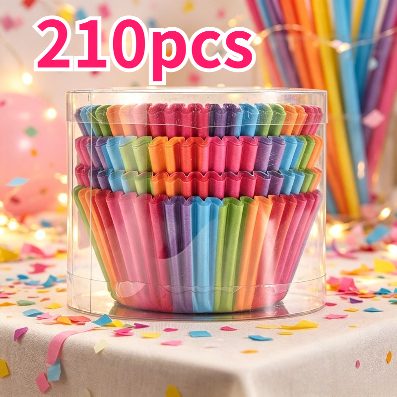TEMU 210pcs Colored Disposable Round Cupcake Liners, High-temperature Resistant And Oil-proof Baking Muffin Cups, Home Oven Special Dessert Paper