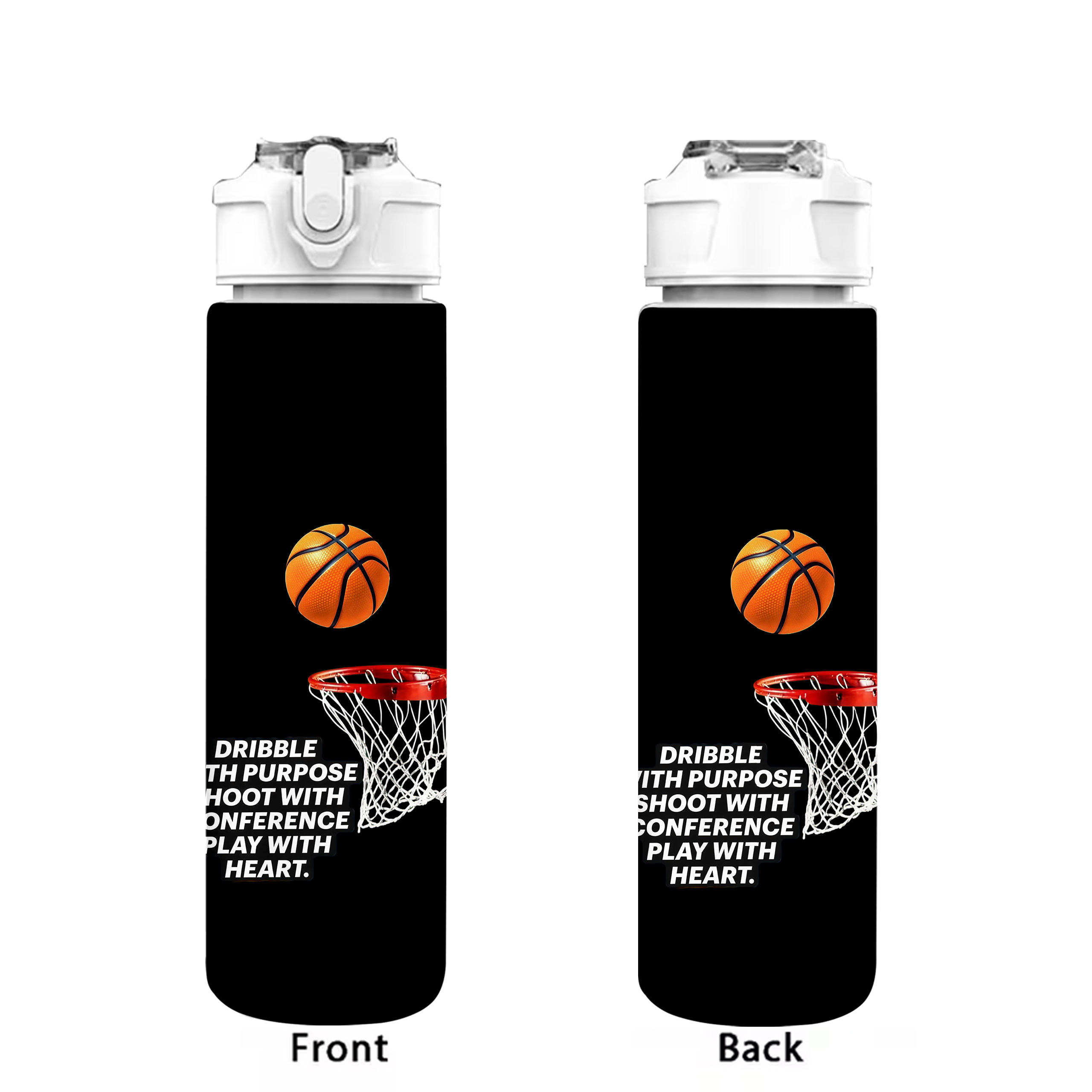 TEMU 1pc Basketball Text Print, 750ml/26oz Plastic Sports Water Bottle, Cute Print, Leak-proof With Pop-up Lid, Lightweight, Durable, Large Capacity,