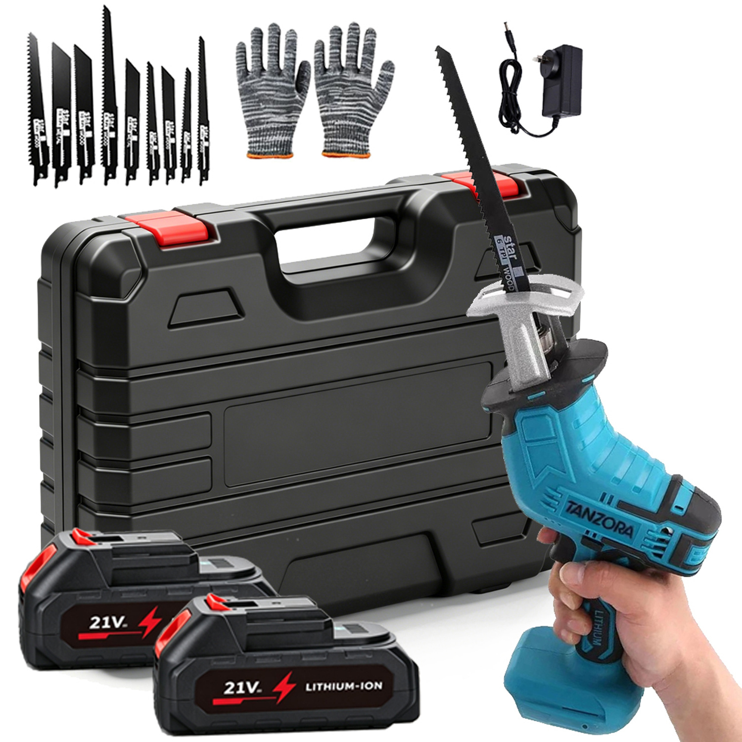 TEMU Newly Upgraded Electric Reciprocating Saw, Wireless With Led Light, Suitable For Cutting, Equipped With 1 Battery, 9* Replaceable Saw Blades And