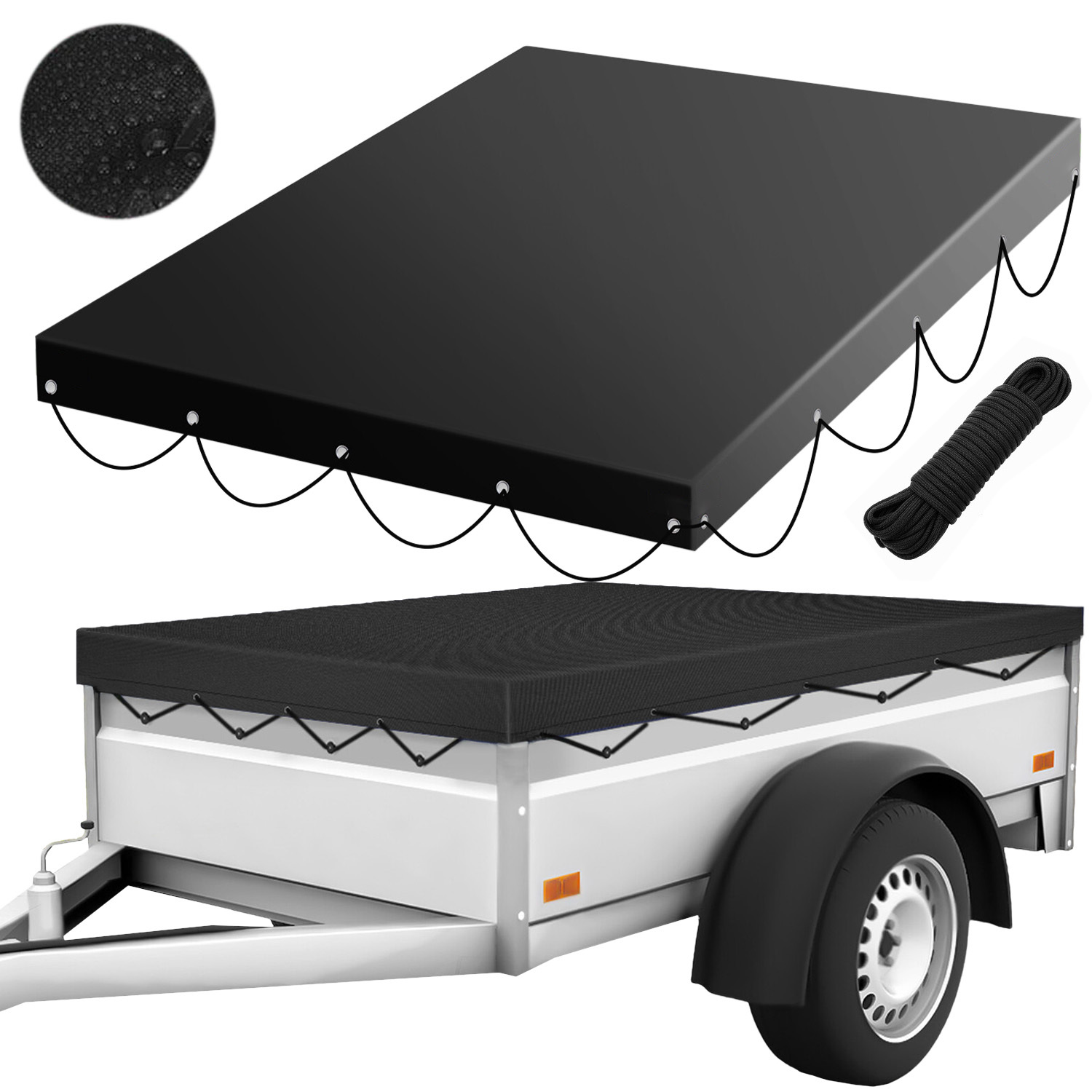 Image of 420d Trailer Cover For Lawn Tractor, Utility Wagon Tow Steel Dump Cart Folding Cargo Rv Trailer Covers