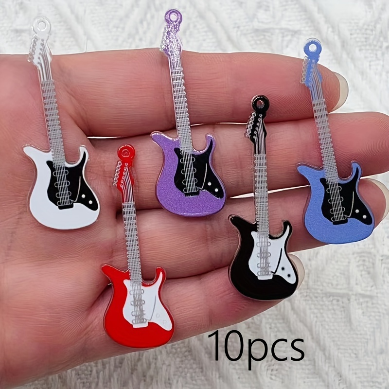 TEMU 10pcs Acrylic Guitar Pendant Set: Stylish And Cute Decorations, Suitable For Diy Necklaces, Earrings, And Keychain Accessories