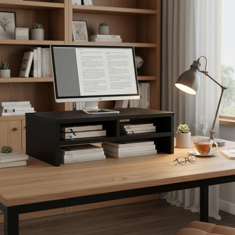 Desk Stand 50x27x15cm For Desk Home Office, With Drawers Oak Look Black, Space Organization Storage