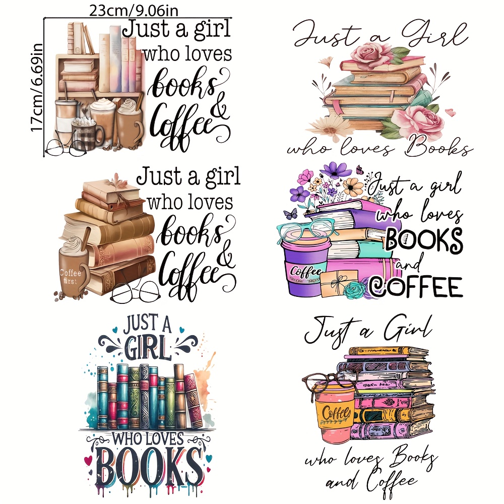 TEMU 6pcs 2d Flat Heat Transfer Sticker Set, Featuring "justawholovesbooks" Design For Book Lovers. Washable And Iron-on, Suitable For Diy T-shirts,
