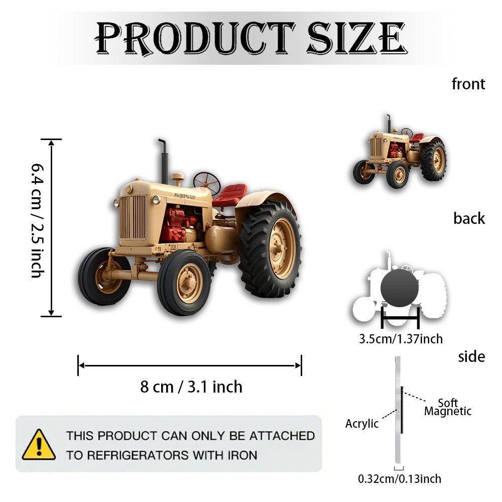 TEMU Een 2D platte magneet gemaakt van acryl en rubber, die rustieke charme combineert met - met een vintage landbouwtrekker met realistische textuur