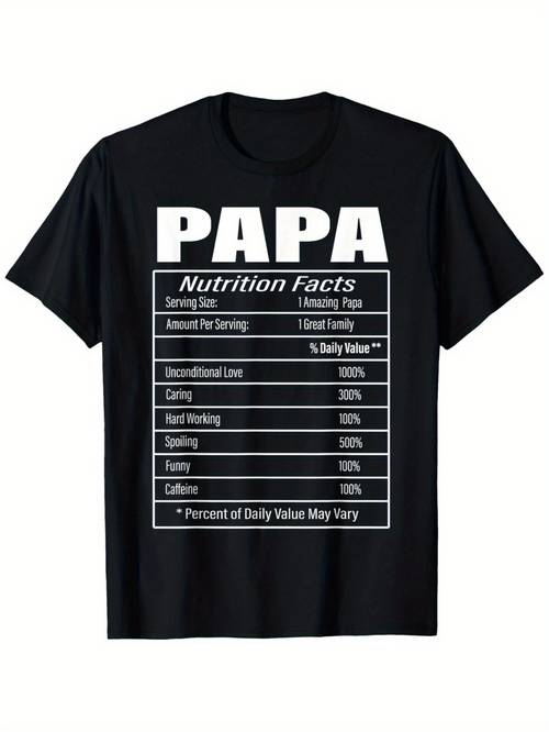 funny papa nutrition facts mens t shirt funny gift with nutrition label design serving size 1 dad fathers day grandpa apparel black with white print sporty round neck short sleeve casual humor tee for men