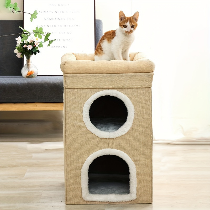 

Polyester Cat House, Cozy Cat Bed With Scratching , Washable & Foldable Spacious Cat Cave Furniture With Scratch Board, Pet Shelter For Cats