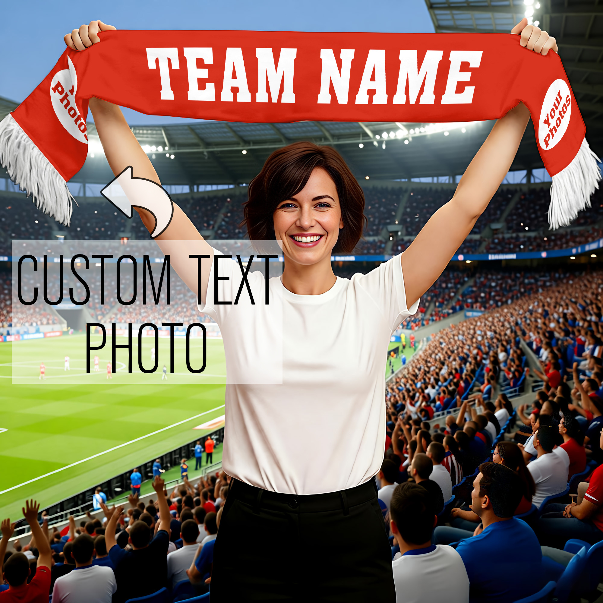 TEMU 1pc Custom Team Fan Scarf – Custom Text/photo, Party-themed Scarves, Personalized Sports Supporter Gift, Perfect For Stadium Games & Soccer