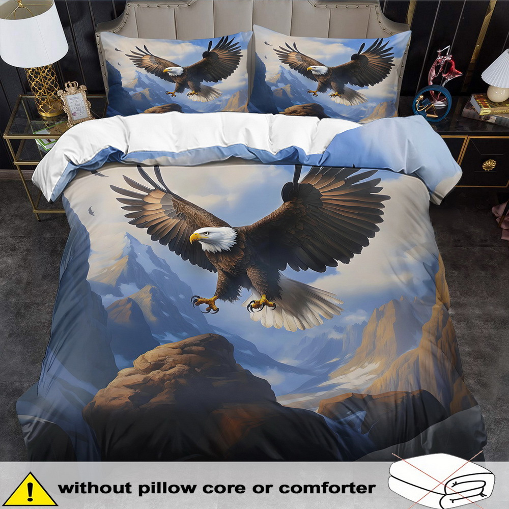 TEMU Open Bald Eagle Theme Duvet Cover Set - 2/3pcs, Soft Comfortable Breathable, Fantasy Animal Pattern Print Bedding, Eagle Print Duvet Cover Set,