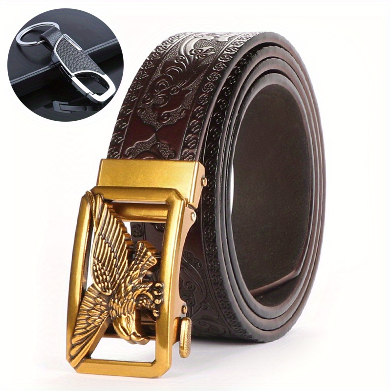 2-Pack Cowhide Golf Belt and Key Chain Set for Men, Adjustable Style