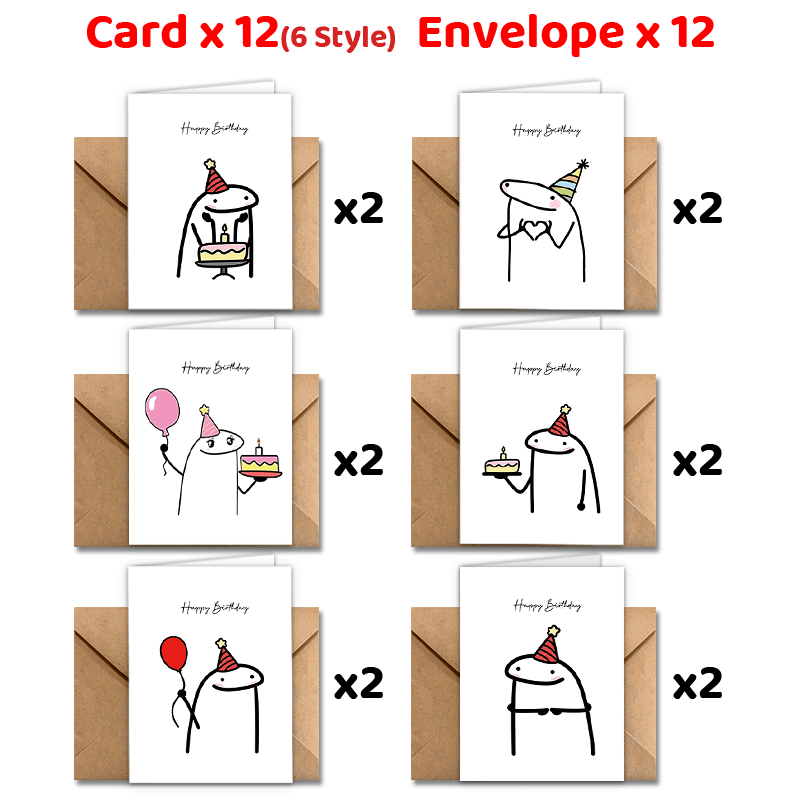E-shop 24-teiliges lustiges und festliches Geburtstagskarten-Set mit Umschlägen, inklusive Cartoon-Kuchen- und Ballonmotiven – für Familie, Freunde,