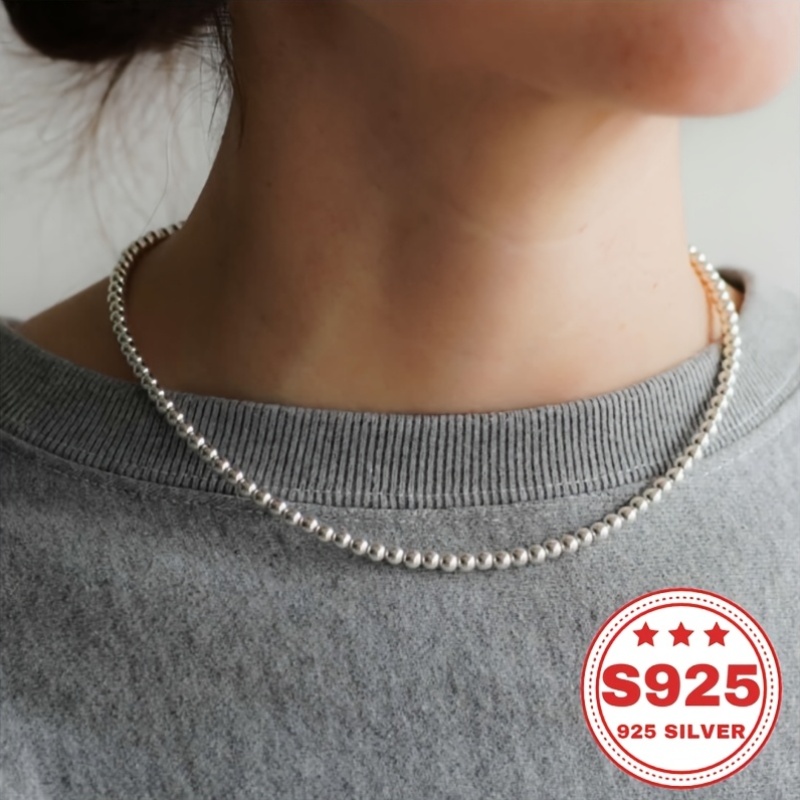 Image of 925 Silver 4mm Bead Necklace, Classic , Elegant And Fashionable, Suitable For Occasions - Valentine's Day, Halloween, Christmas, Anniversaries, Birthdays, Or As A Holiday Gift