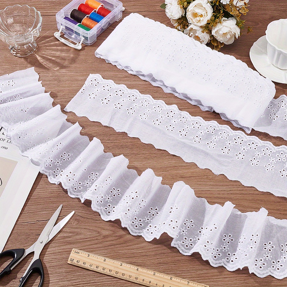 imagen del artículo 1 pieza de encaje de flores huecas de 15 yardas, cinta de encaje con   ondulado,  , 3-3/4~4 pulgadas (95~100 mm), suministros para manualidades y pegatinas,   a  