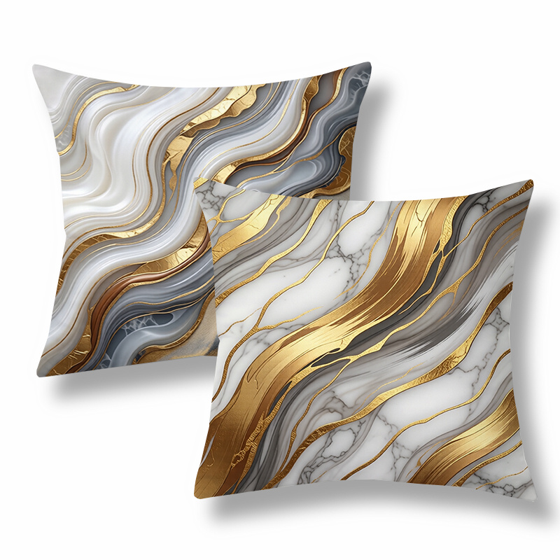TEMU 2pcs Modern Throw Pillow Covers,decorative Cushion Cases,marble - Like With Golden Accents,neutral Color Tone.versatile For Living