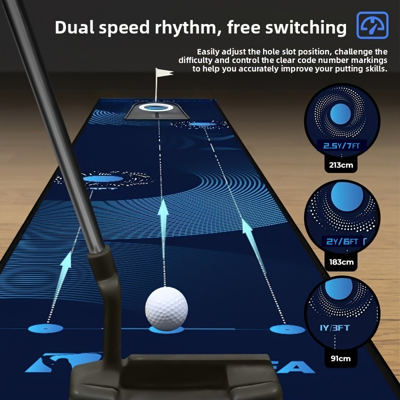TEMU .43×11.81 Inch Large-size Golf Hitting Mat Features Three-way Targets, Making It Ideal For Indoor Beginner Practice, A Technique-enhancing Mat,