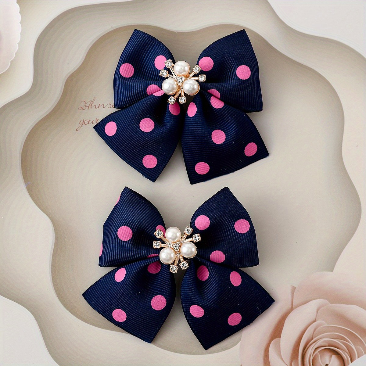 Image of [ 2pcs Set] Bow Hair Clip Solid Color Polka Dot Korean Version All Hair Card Temperament Sweet Headwear Girls Daily Necessities