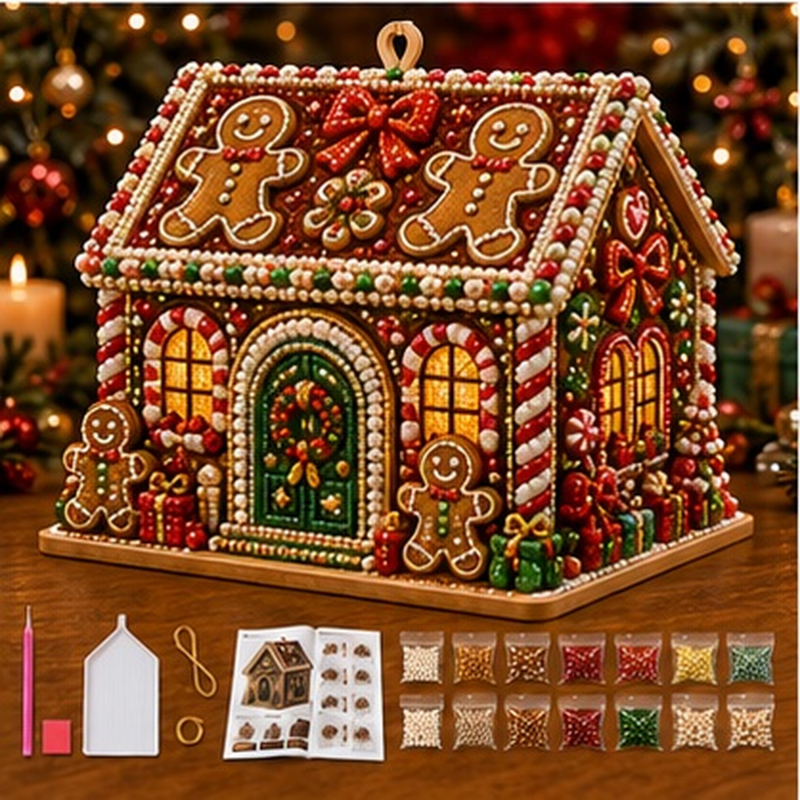 TEMU 3d Christmas, Gingerbread House Pearl Diamond Bead Painting Material Package, Of Festive Shui Diamond Mosaic Handmade Sets, Suitable For Adults