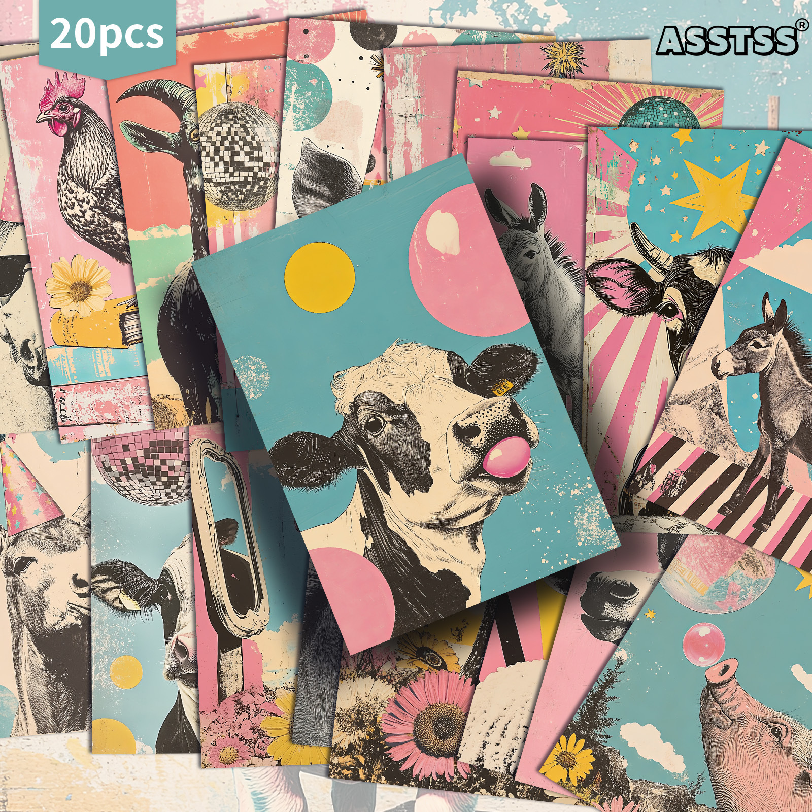 Image of 20-pack Asstss Farm Animal Postcards - 4x6 Inches Retro Junk Journal Supplies, Classic Pinup Illustrations Collectible Decorative Painting Cards For Scrapbooking And Crafting