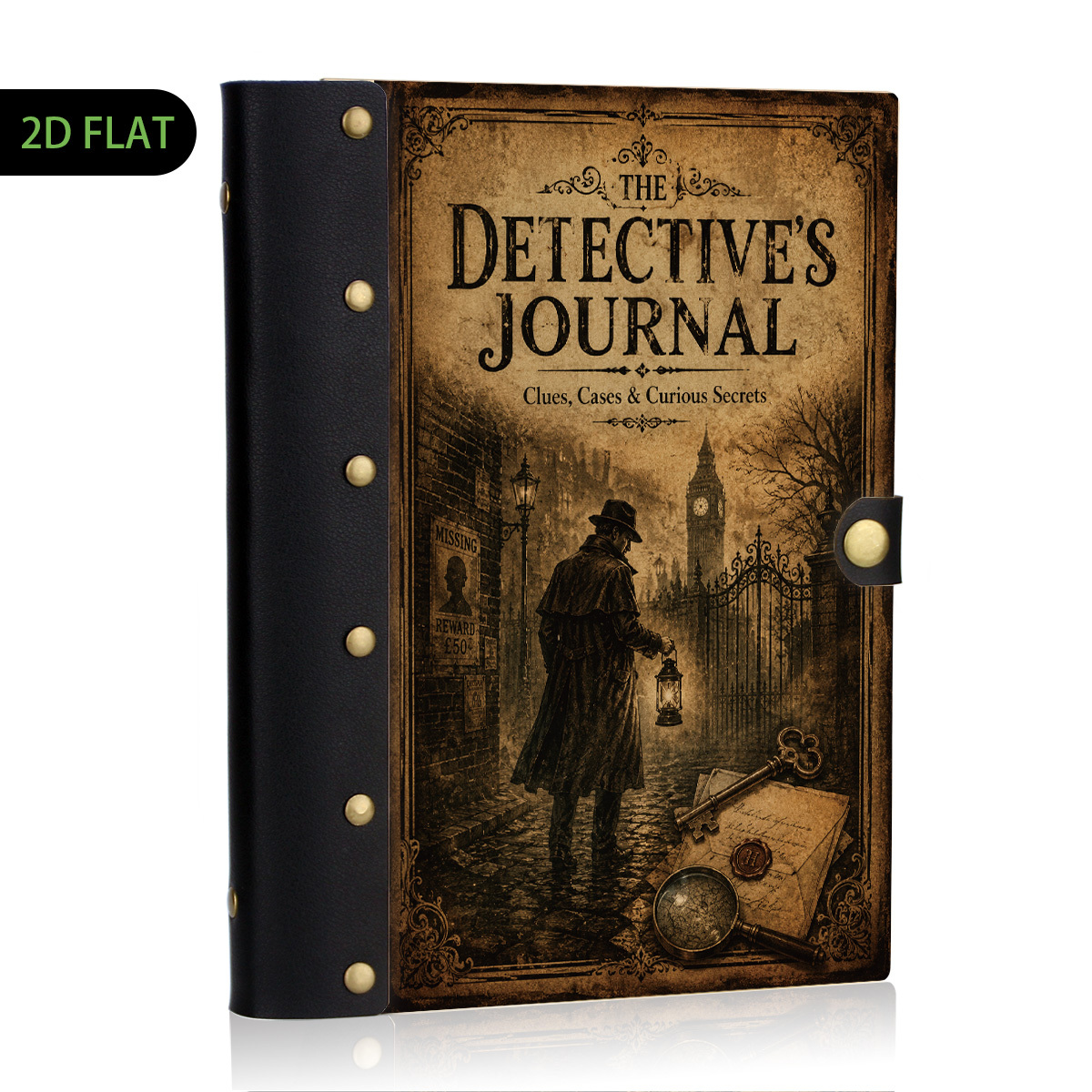 TEMU 1pc Retro London Detective Binder Pad - Refillable 100-page Loose Leaf Book With Hard Cover & Lockable Binding Suitable For Writers, Note , Case