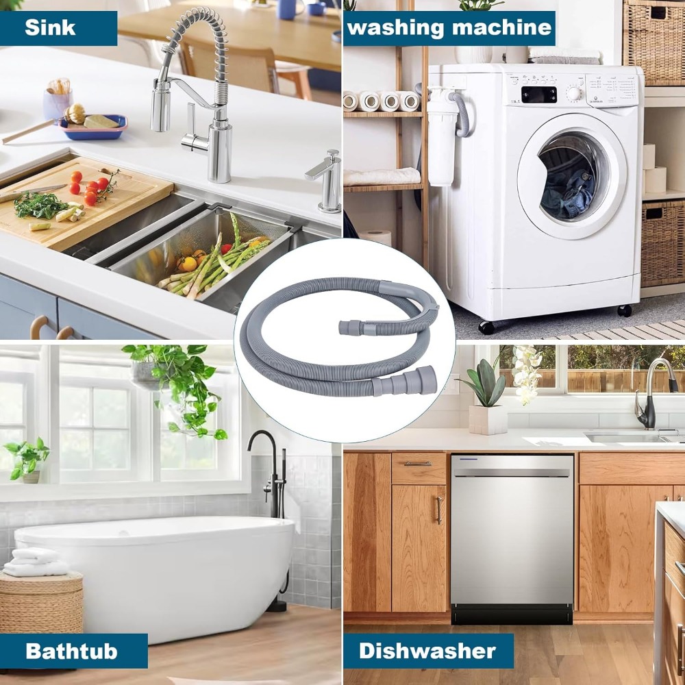 Image of Washing Machine Extension Hose With U-shaped Bracket & 4 Stainless Steel Clamps, Rust-proof & Tightening, Anti-deformation Design