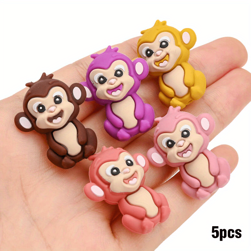 E-shop 5er-Pack 24x30 mm Silikon Material Tier Affenförmige Perlen für handgefertigten Schmuck und Accessoires, und Halskettenperlen