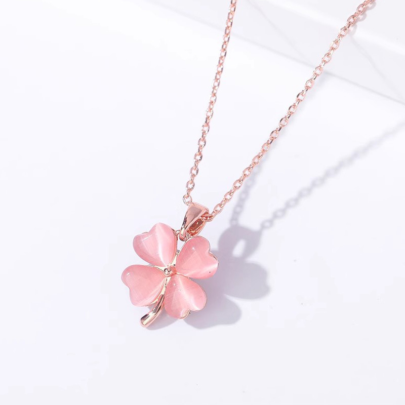 TEMU 【商品名】オパール ネックレス レディース ピンク 花 ブレスレット ペンダント ファッション ハート ジュエリー ピンク 桃の花 セット