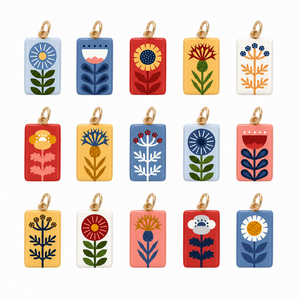 TEMU 4pcs Random Style Plant Theme Copper Pendant Oil Painting Wind Printing Colorful Cartoon Flower Clouds Sunflower Pattern Oil Dropping Metal