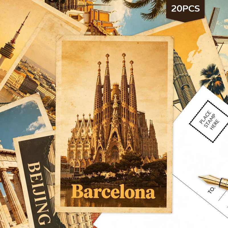 TEMU 20 biglietti da vintage vuoti, biglietti da artistici a tema viaggio con luoghi famosi di citt� famose per l' di posta, biglietti di di