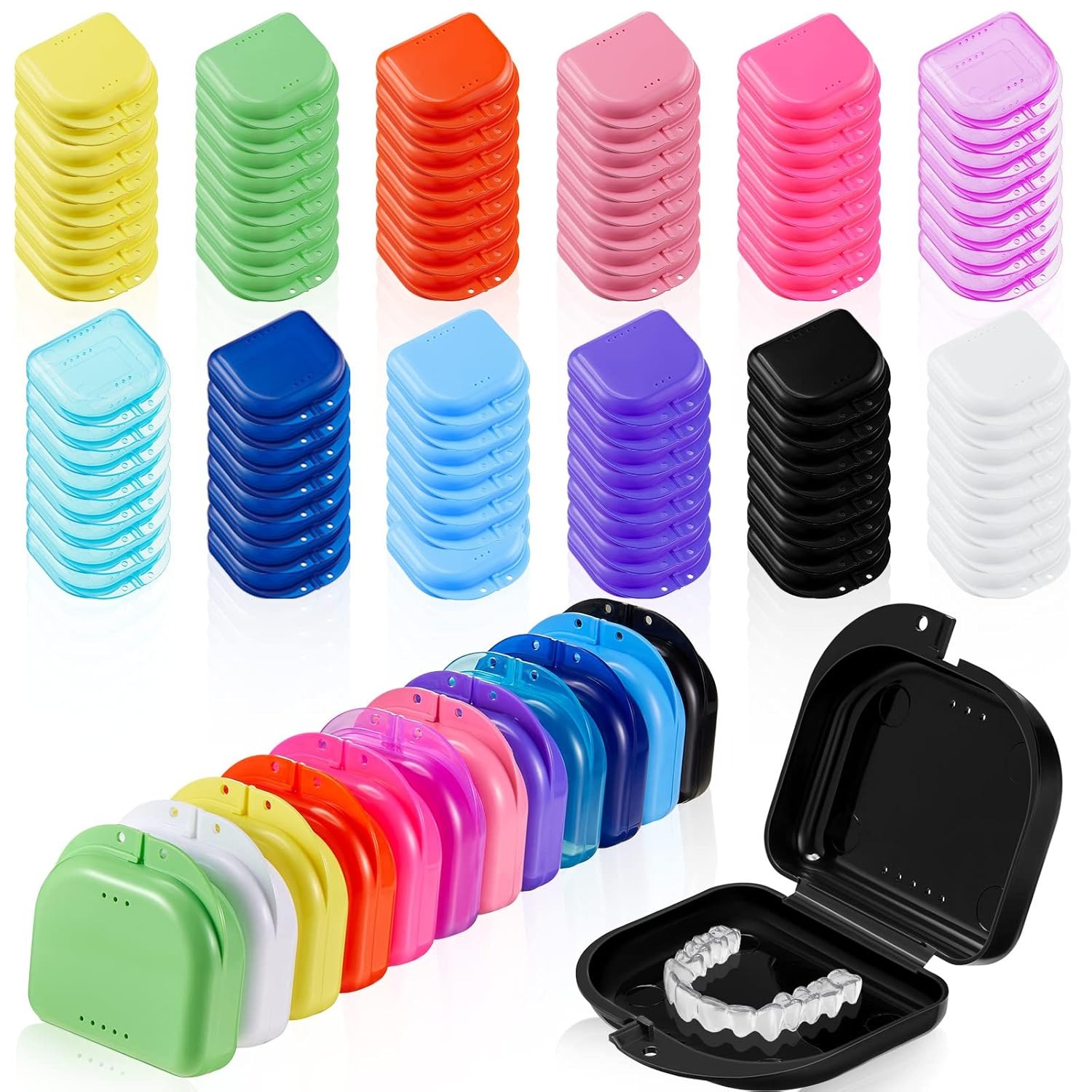 24pcs Pack Bulk Dental Retainer & Denture Case - 12 Colors With Holes For Access, Plastic Retainer Holder Suitable For Travel, Office, (random Color)