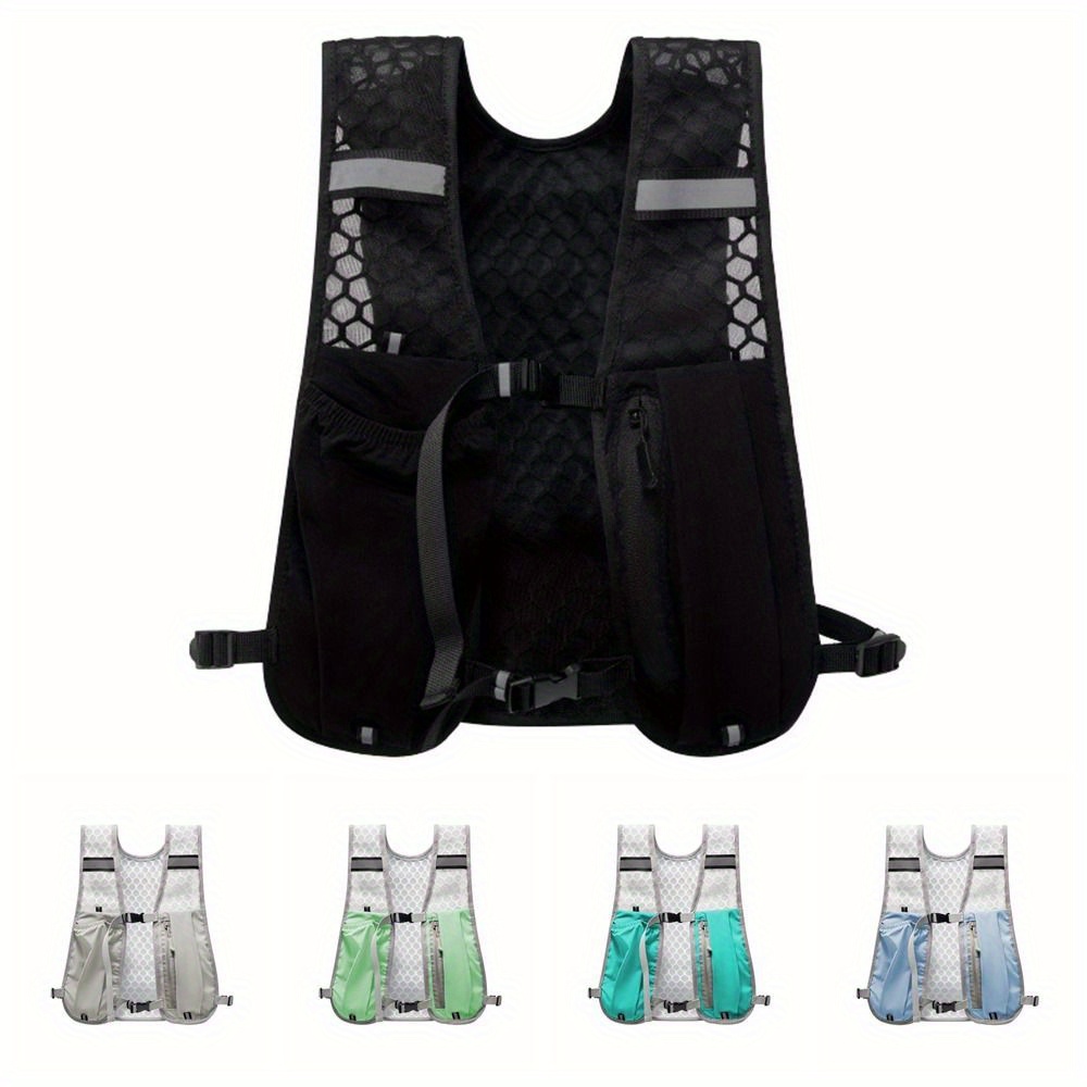 1pc lightweight running water bottle storage vest adjustable nylon hydration vest with reflective stripes phone holder pockets for hiking cycling outdoor sports black green gray blue outdoor sports vest sleek vest design functional pocket vest