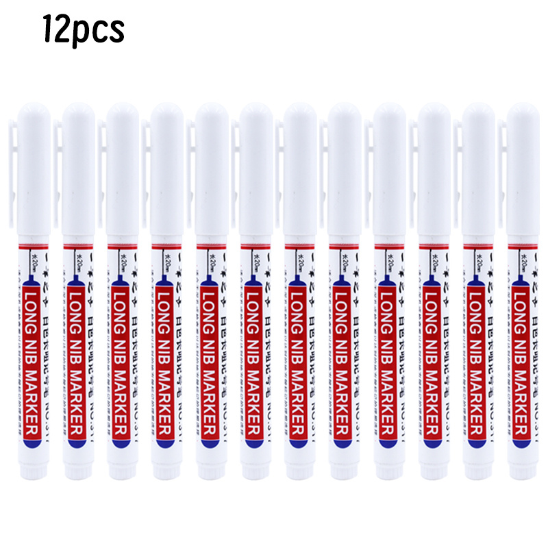Image of 12pcs Long Headed 20mm White Permanent Marker Pens, Fine Tip, Non-toxic, Quick-dry, For Drawing, Graffiti,wood, And Highlighting Ideal For Creative Designs
