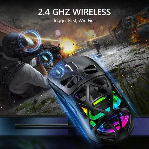 wireless gaming mouse lightweight mouse office mouse b5 1 2 4ghz usb c triple mode 8000dpi rgb silent extra long honeycomb transparent back shell supports 7 8 10 vista os and systems suitable for pcs laptops etc portable handle ergonomic birthday gift mothers day
