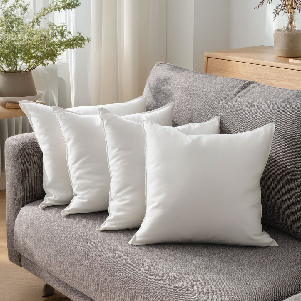 TEMU Set Of 4 18x18 Inch White Cushion Inserts, Soft Polyester Fiber, Fluffy And Supportive, Perfect For Home Decoration, Decorative Pillows, Durable