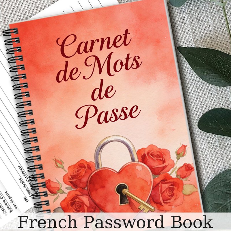 TEMU 1 Carnet de de Passe Français, Carnet de Sécurité pour Adultes et Seniors, Serrure de Cœur avec Design de Roses Rouges, Journal de de Passe