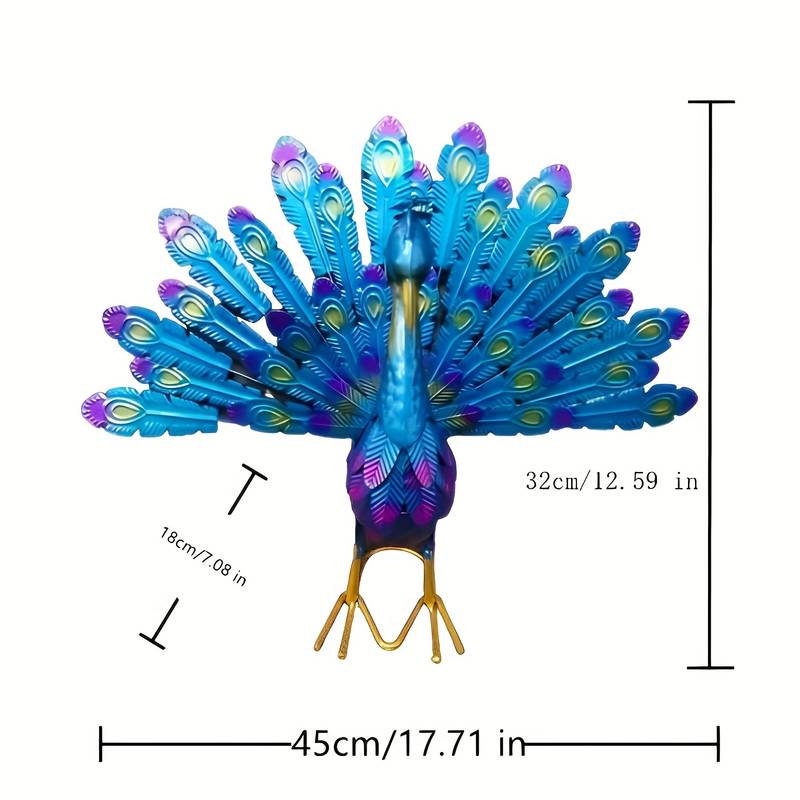 TEMU 1pc Metal Peacock-rooster Garden Statue - Turquoise Blue, Purple, Green, Golden Farmhouse & Cottage Yard Decor With Sturdy Base,