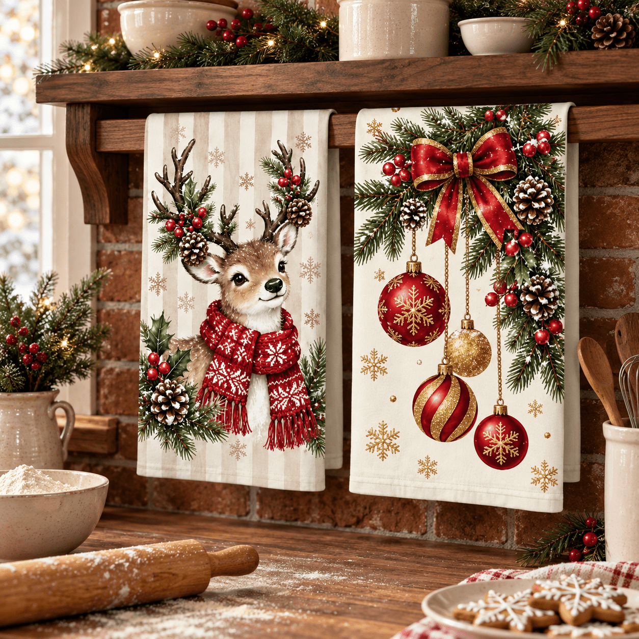 TEMU 2pcs Woyuo Reindeer Christmas Kitchen Towels & Dishcloths Suitable For Cleaning, Drying, Decorative Microfiber Cloths With Reindeer Scarves &