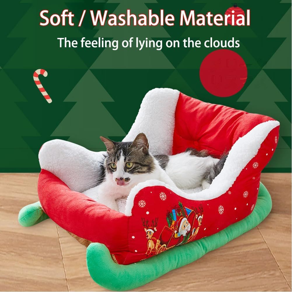 1pc festive red christmas sleigh pet bed for cats small dogs washable durable holiday themed pet bed with snowflake star patterns perfect for cozy indoor celebrations pet bed for dogs indoor pet furniture plush pet bed cozy pet bedding Product details 2