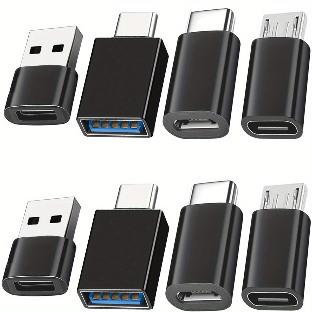 8pcs USB to USB C Adapter, USB Type C Female to USB Adapter, Micro USB to USB C Female Male Converter Connector, for Laptop Car Smartphone Headphone Mic PC
