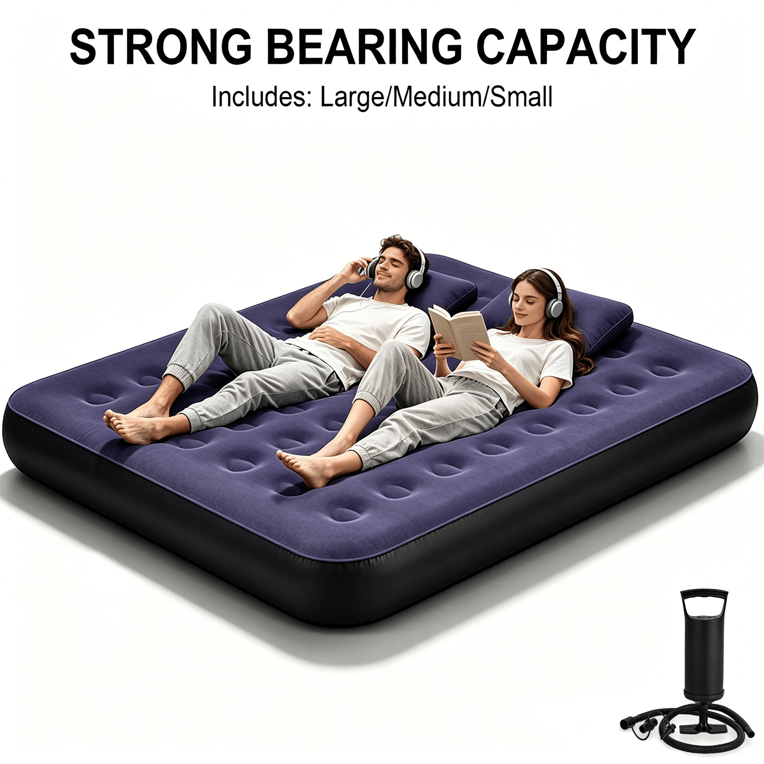 Air Mattress with Pump, Portable Elevated Inflatable Bed with Support, Self-Inflating Top Flocked Guest Bed for Camping, Travel and Outdoor