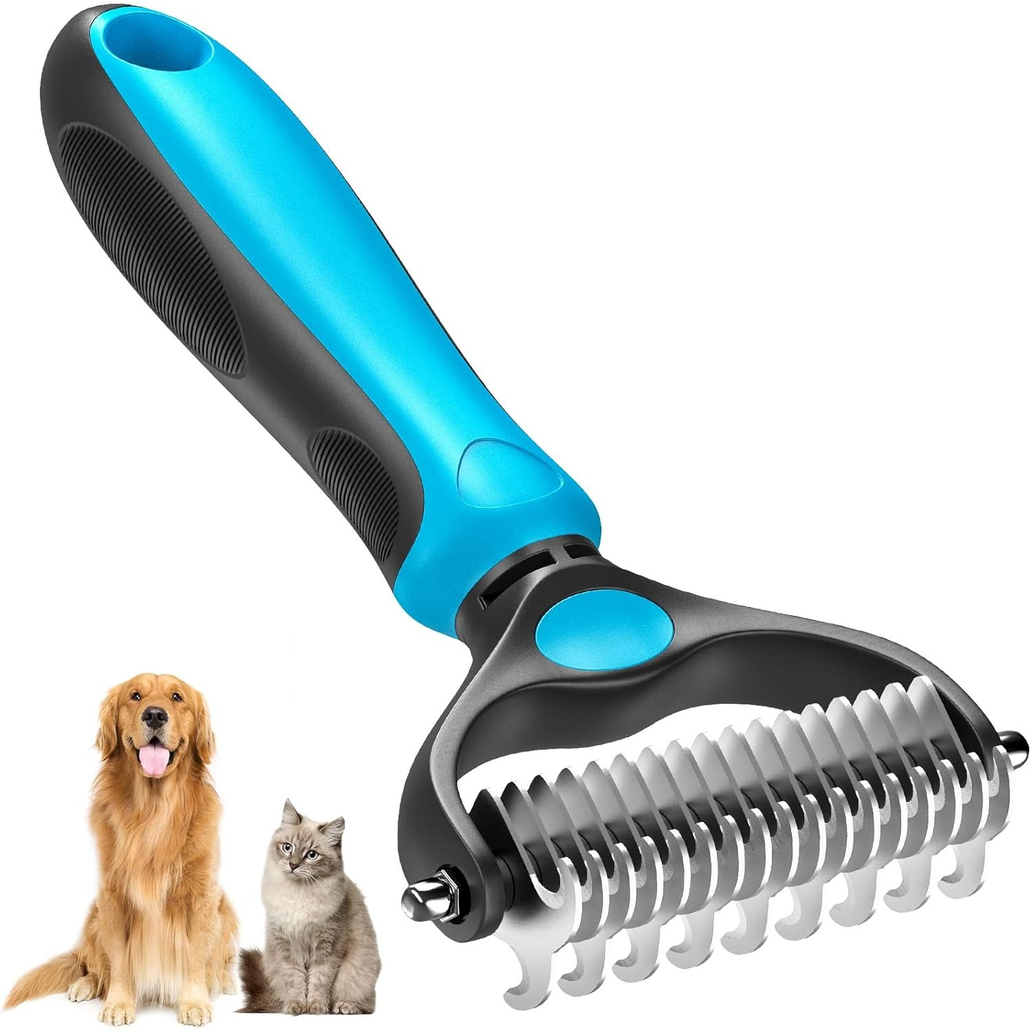 

Ergonomic Double-sided Undercoat Rake For Dogs And Cats - Dematting & Deshedding Brush Tool, Stainless Steel Teeth, Skin, Ideal For Long-haired Breeds, Queen Diary