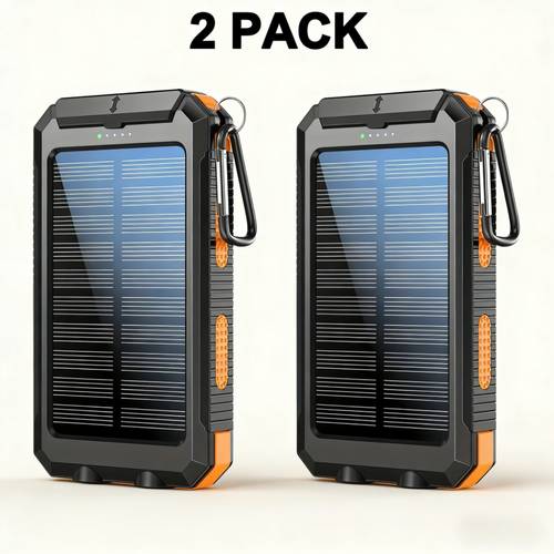 solar charger 20000mah portable dual usb output solar charging panel fast charging external battery pack built in led flashlight emergency model for hiking pack of 2