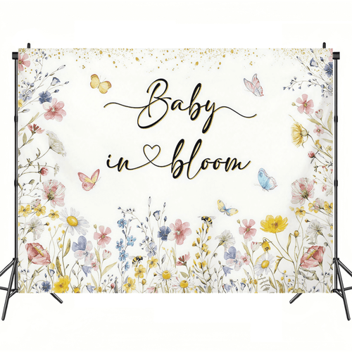 2d flat 2d flat printed banner backdrop 1pc baby shower spring theme party decoration watercolor floral bee background photography studio photo booth backdrop events supplies multiple sizes 2d flat