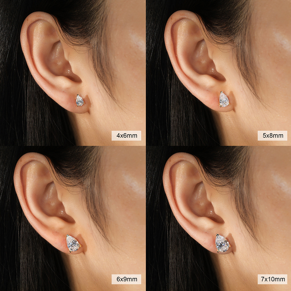 Women's 18K Gold Plated Pear Cut Moissanite Stud Earrings