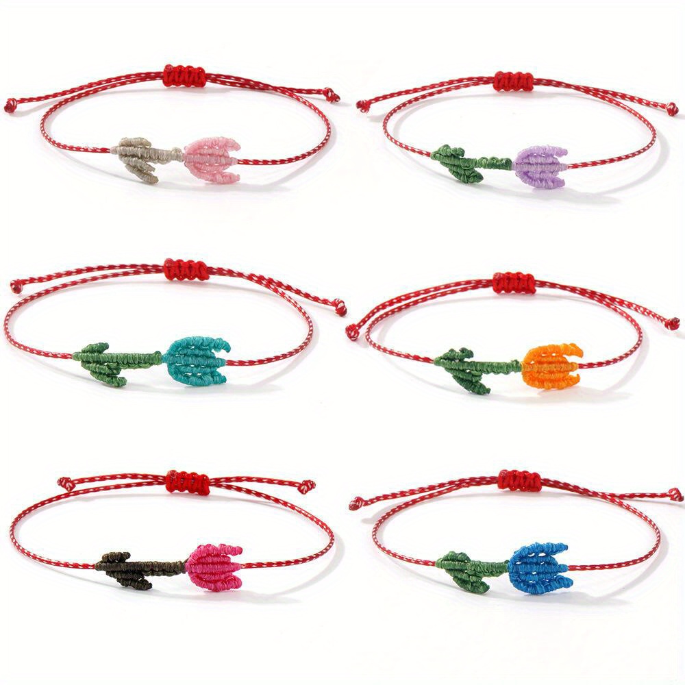 Handwoven Tulip Charm Bracelet - Adjustable Beaded Summer Jewelry