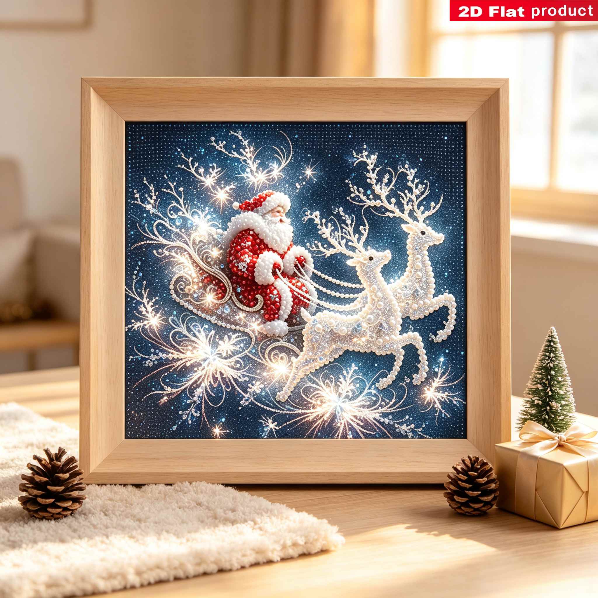 TEMU 1pc 5d Santa Claus And Glowing Reindeer Pattern Diy Pearl Diamond Painting Kit #starry Sleigh Christmas Pearl Diamond Painting #pearl Painting
