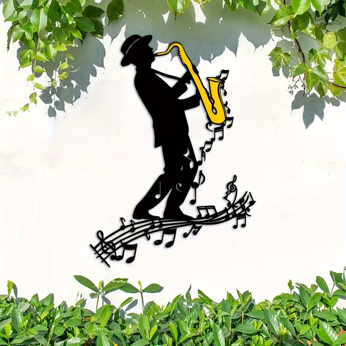 TEMU Une sculpture murale en métal d'un saxophoniste, mesurant 15.75X11.22 pouces - Affichant la silhouette d'un musicien de jazz que des notes