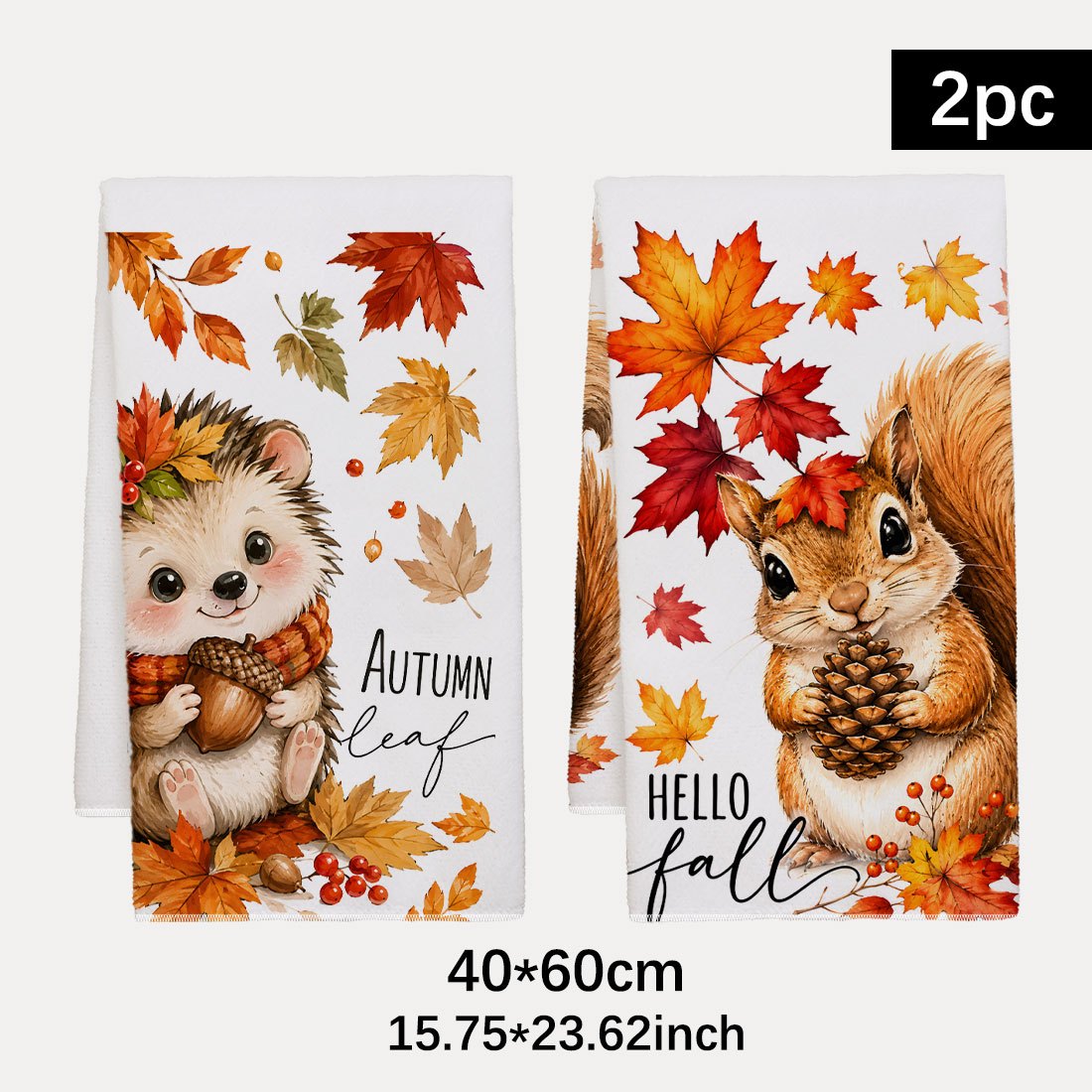 TEMU Lot de 2 chiffons de nettoyage, torchons de cuisine, 2 torchons de cuisine à motif hérisson et écureuil d'automne, 15.17.78 X 59.94 cm, torchons