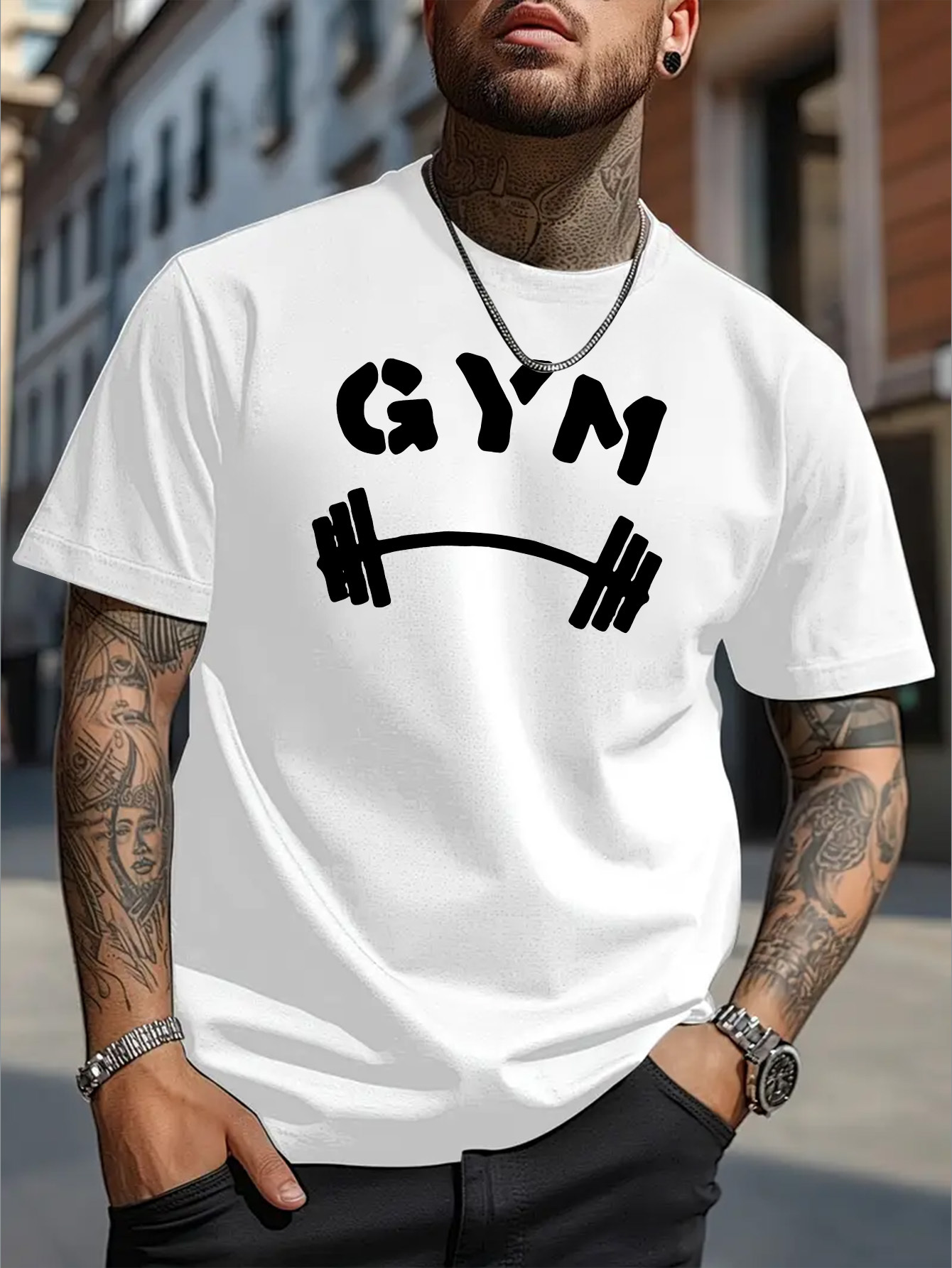 mens casual gym t shirt gym graphic dumbbell design 100 Temu